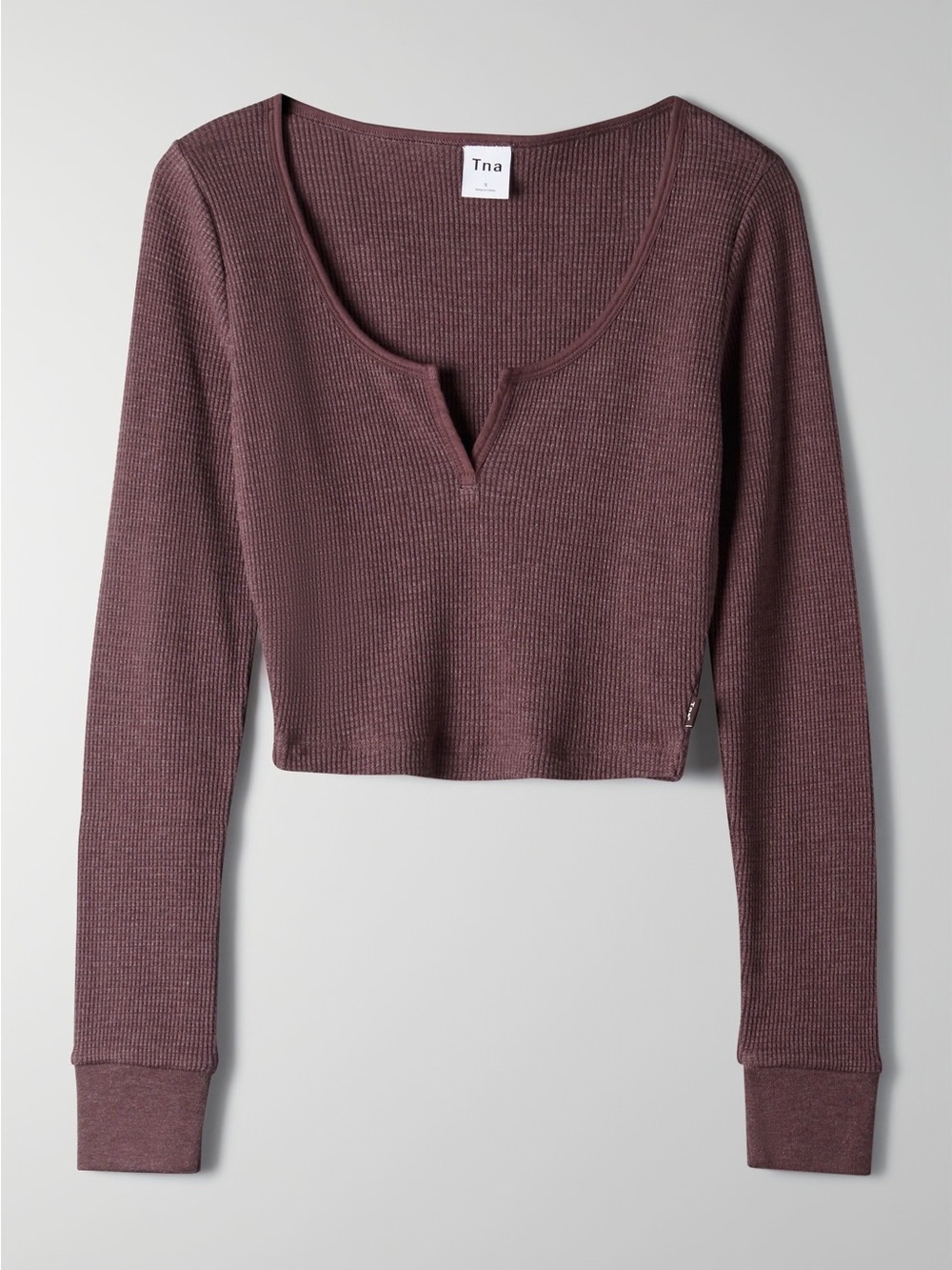 Aritzia Tna Waffle Scoopneck Longsleeve thermal crop top - dusty purple / mauve